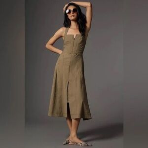 Anthropologie Olive Corset Zip Front Midi Dress NWT M HTF Coquette Basque